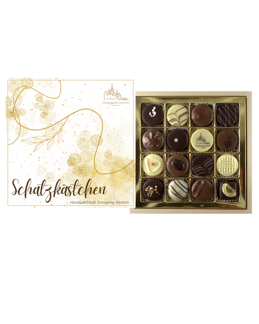 Frankenwald Holzschatzkästchen mit Alkoholpralinen