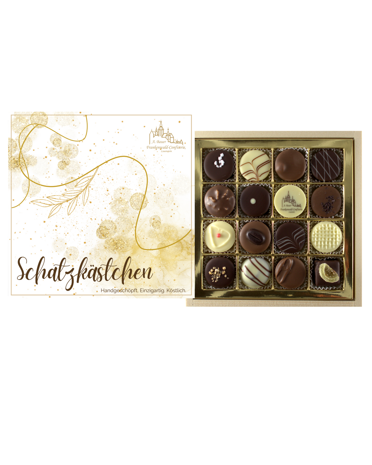 Frankenwald Holzschatzkästchen mit Alkoholpralinen