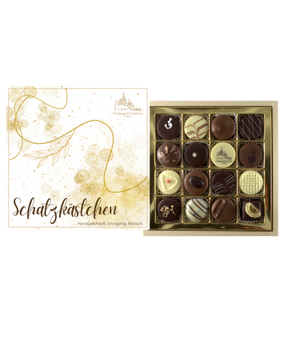 Frankenwald Holzschatzkästchen mit Alkoholpralinen