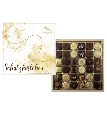 Frankenwald Holzschatzkästchen mit Alkoholpralinen