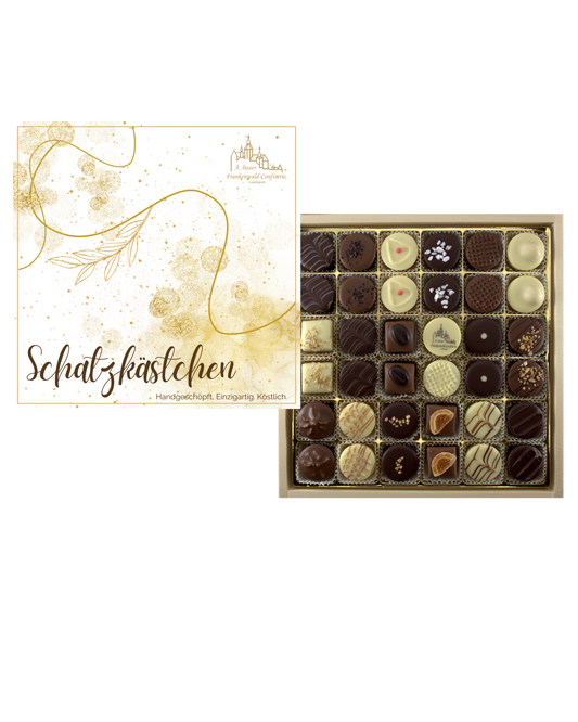 Frankenwald Holzschatzkästchen mit Alkoholpralinen