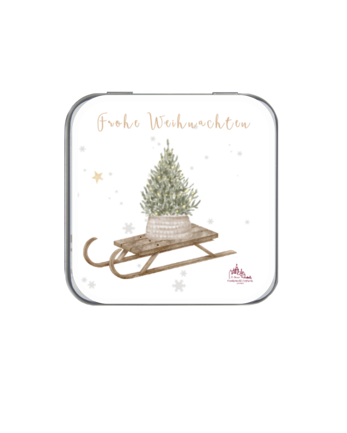 Weihnachtliche Dose mit Alkohol